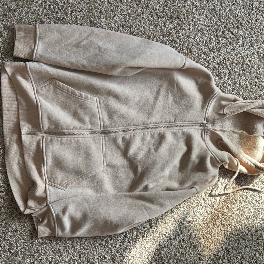 Beige Zip-Up Hoodie